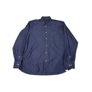 PRINCIPE 100s Two Ply Cotton Dress Shirt Mens Long Sleeve Made Italy Blue Stripe